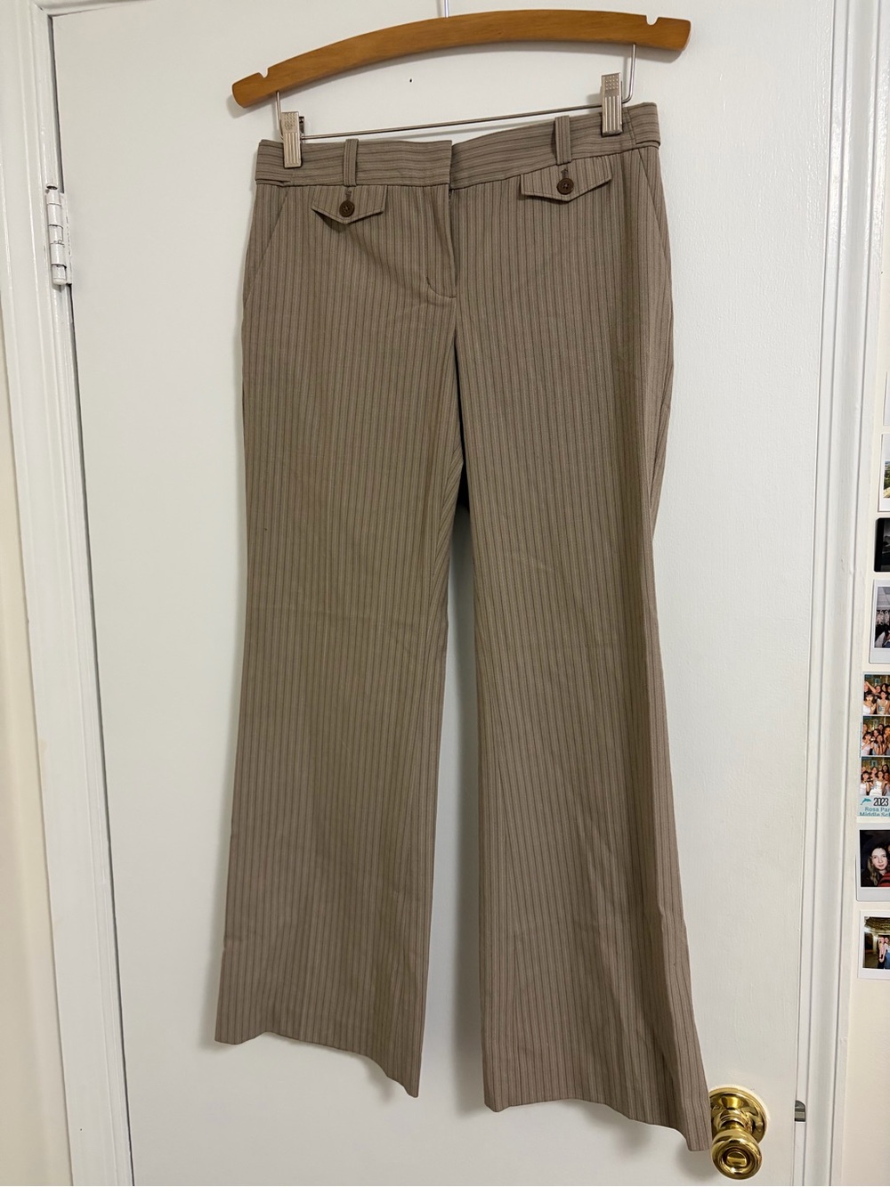 Express Women's Taupe Pinstripe Wide-Leg Dress Pants